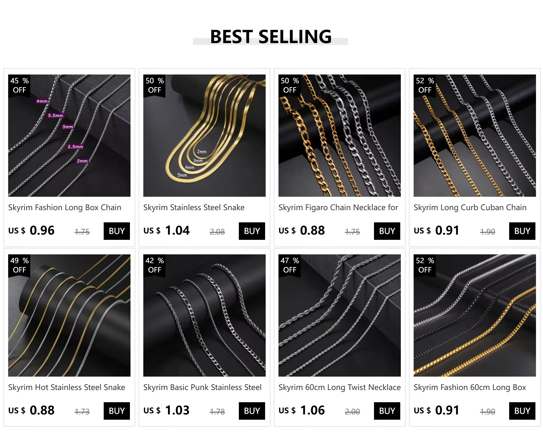 Skyrim Fashion Long Box Chain Necklace Stainless Steel Basic Punk 2-7mm Thick Chains Jewelry Gift for Men Women Wholesale-1