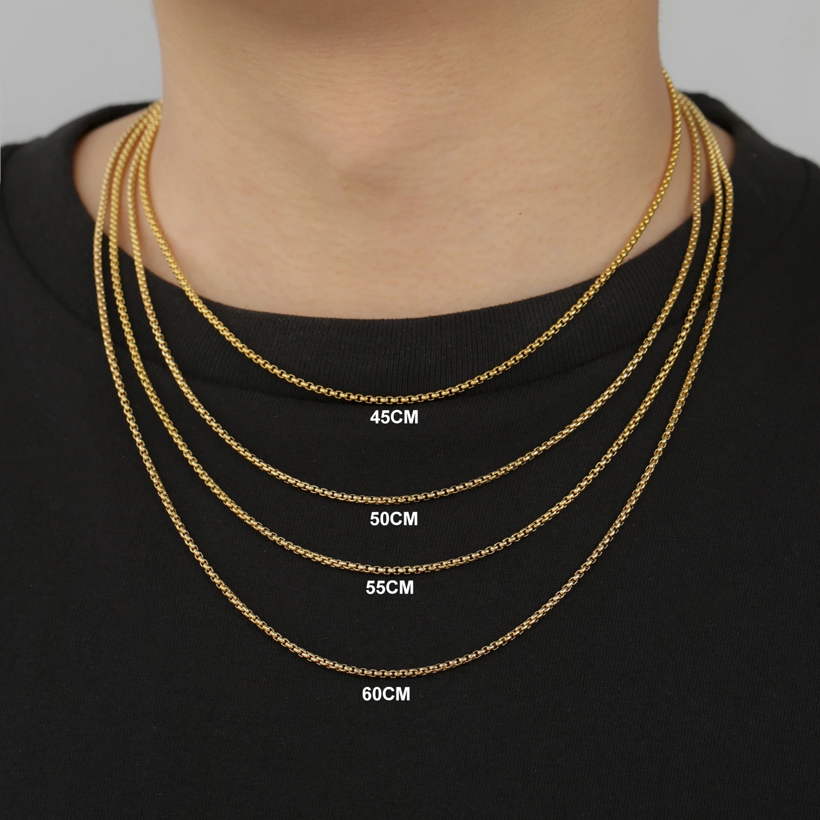 Skyrim Fashion Long Box Chain Necklace Stainless Steel Basic Punk 2-7mm Thick Chains Jewelry Gift for Men Women Wholesale-11