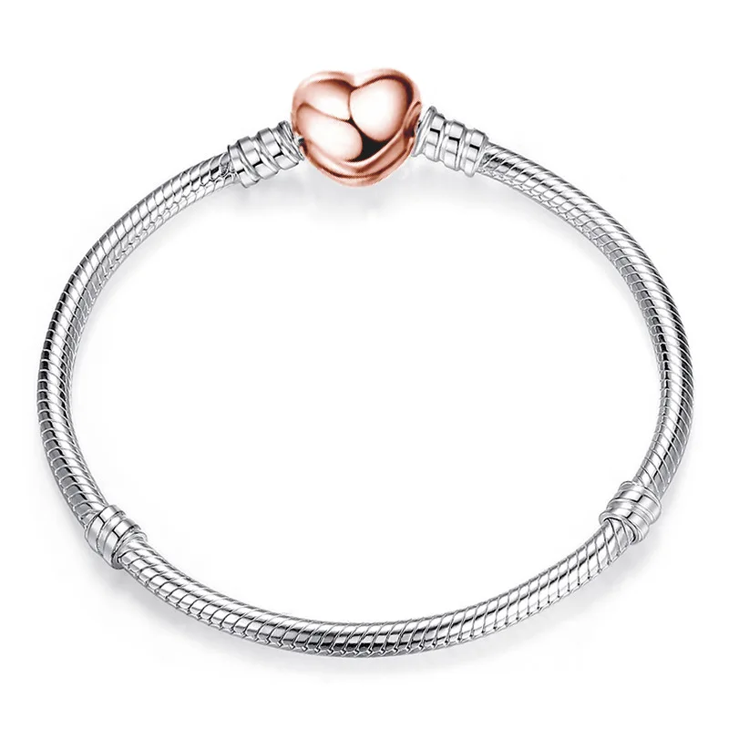 New 925 Sterling Silver 17-21cm Heart-Shaped Star, Moon Luxury Pendant Bracelet For DIY Bead Charms Women Jewelry Fashion Gifts-5