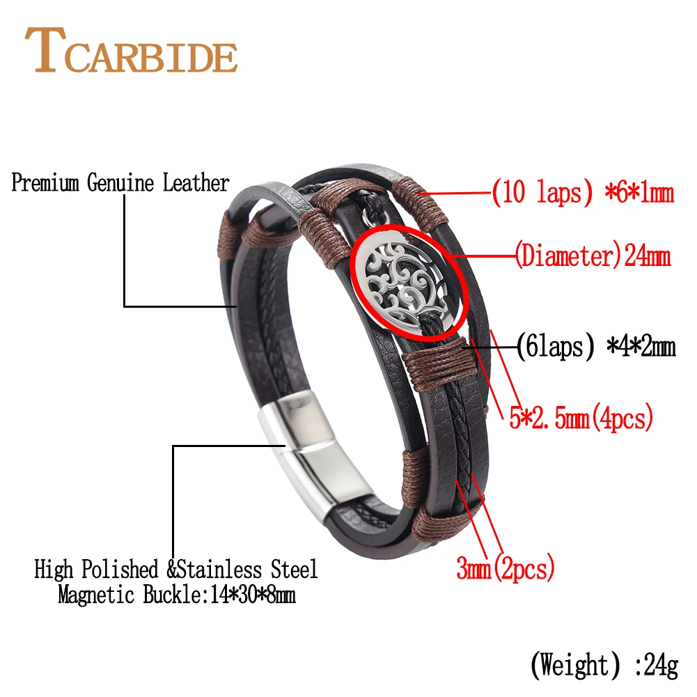 Three-Layer Men's Fashion Premium Genuine Leather Bracelets Stainless Steel Magnetic Clasp Charming Geometric Pattern Jewelry-2 Three-Layer Men's Fashion Premium Genuine Leather Bracelets Stainless Steel Magnetic Clasp Charming Geometric Pattern Jewelry-2