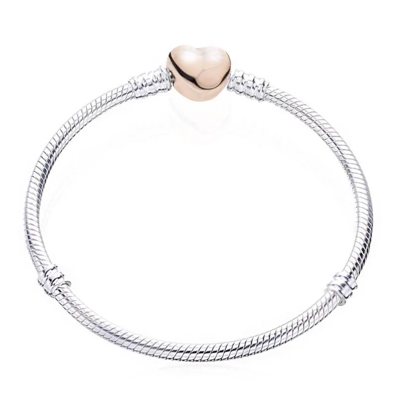 New 925 Sterling Silver 17-21cm Heart-Shaped Star, Moon Luxury Pendant Bracelet For DIY Bead Charms Women Jewelry Fashion Gifts-2