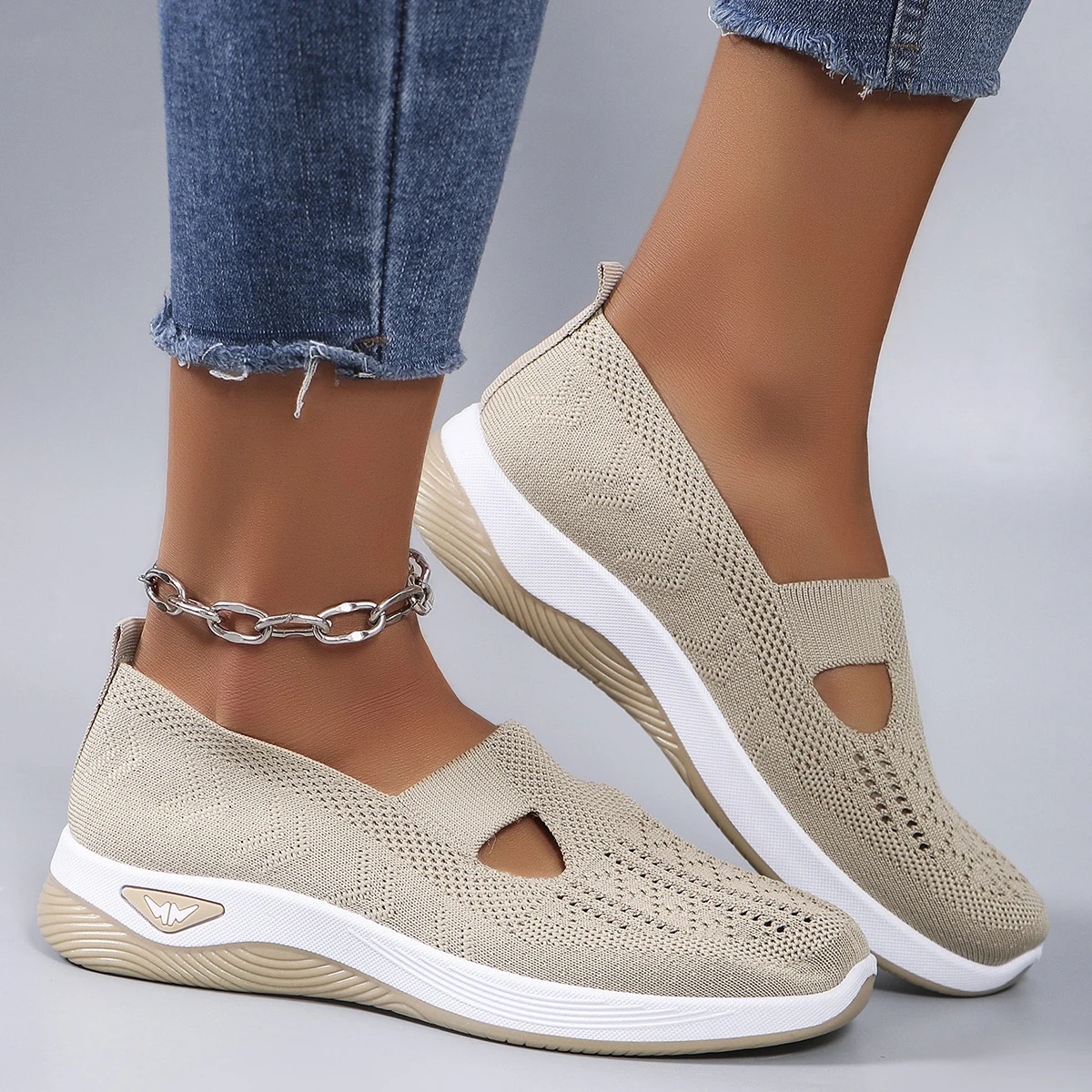 Spring new women's sports shoes, fashionable, breathable, lightweight, non-slip, wear-resistant, casual sports shoes, flat shoes-17