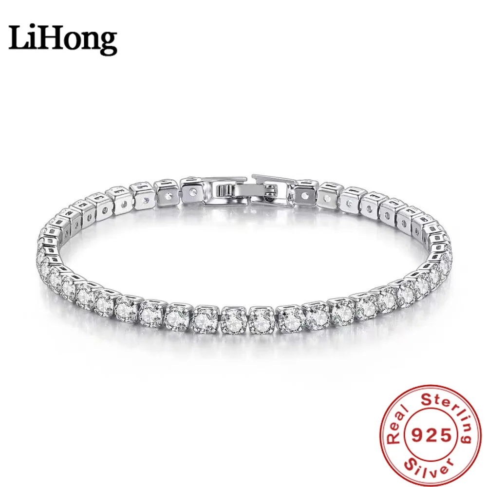Lihong S925 Sterling Silver Bracelet Zirconia Tennis Ball Women Fashion Simple Engagement Wedding Charm Jewelry 4mm 16-20cm-3