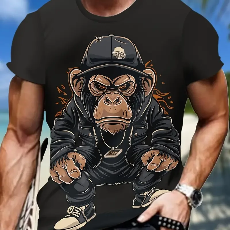 Fashoin Short Sleeve T-shirt For Men Loose Fit Monkey Graphic Pullover Men Tshirts High Elastic Casual 3D Printed Men's Clothing-10 Fashoin Short Sleeve T-shirt For Men Loose Fit Monkey Graphic Pullover Men Tshirts High Elastic Casual 3D Printed Men's Clothing-10