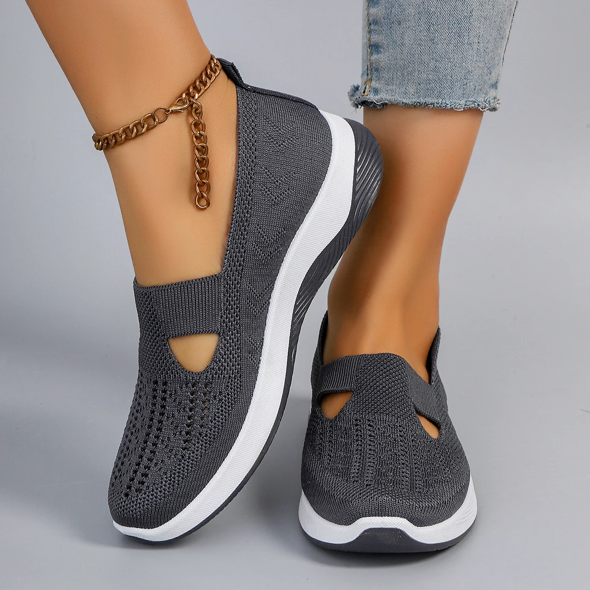 Spring new women's sports shoes, fashionable, breathable, lightweight, non-slip, wear-resistant, casual sports shoes, flat shoes-11