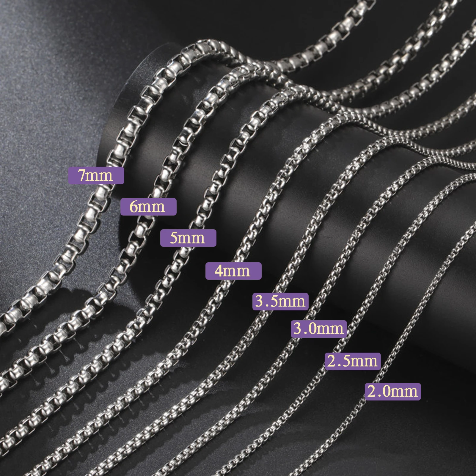 Skyrim Fashion Long Box Chain Necklace Stainless Steel Basic Punk 2-7mm Thick Chains Jewelry Gift for Men Women Wholesale-15