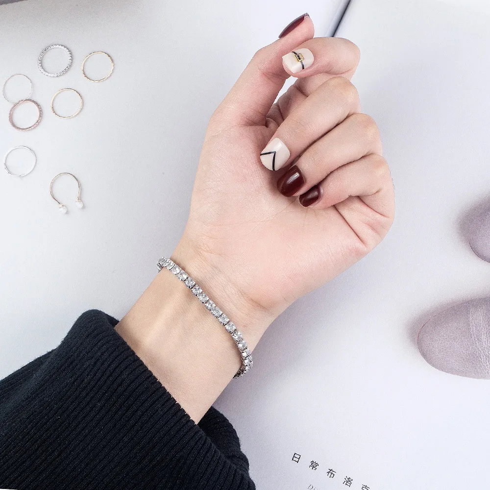 Lihong S925 Sterling Silver Bracelet Zirconia Tennis Ball Women Fashion Simple Engagement Wedding Charm Jewelry 4mm 16-20cm-4