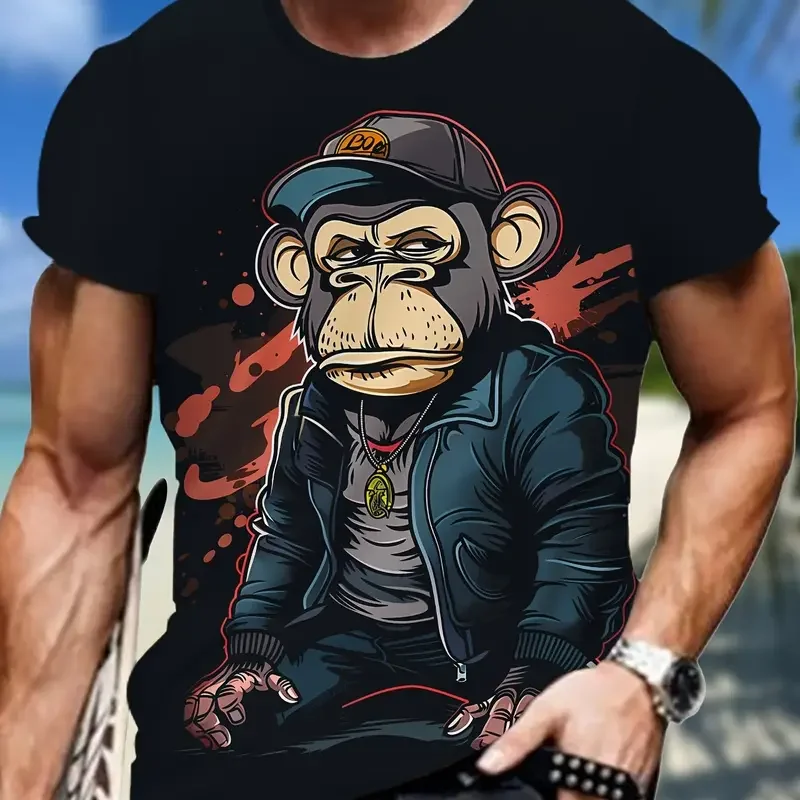 Fashoin Short Sleeve T-shirt For Men Loose Fit Monkey Graphic Pullover Men Tshirts High Elastic Casual 3D Printed Men's Clothing-13 Fashoin Short Sleeve T-shirt For Men Loose Fit Monkey Graphic Pullover Men Tshirts High Elastic Casual 3D Printed Men's Clothing-13