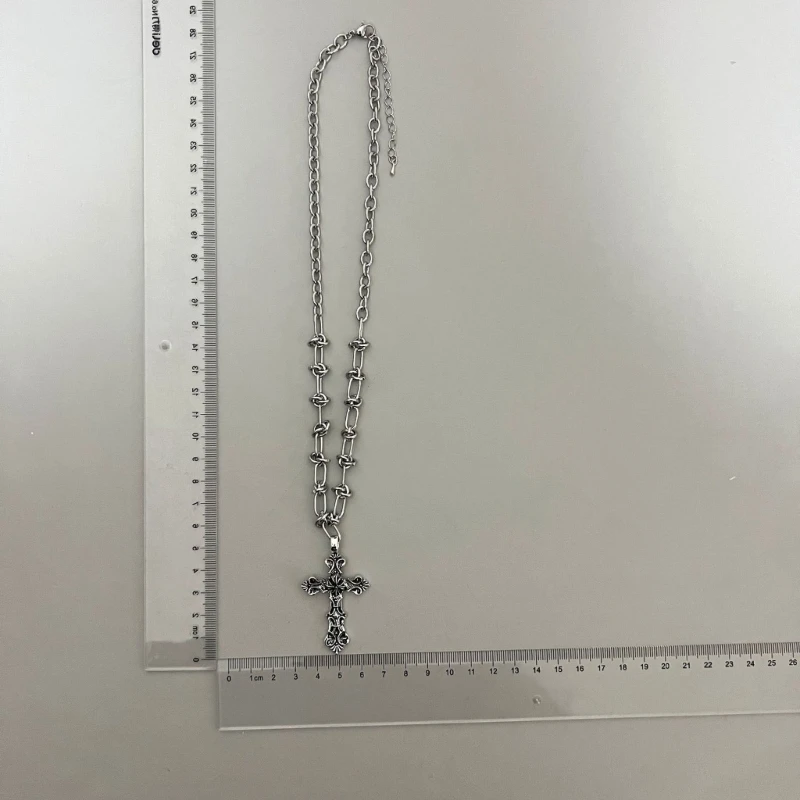 Vintage Cross Pendants Necklace for Women Kpop Punk Chain Necklaces Long Korean Fashion Retro Jewelry on The Neck Gift-3