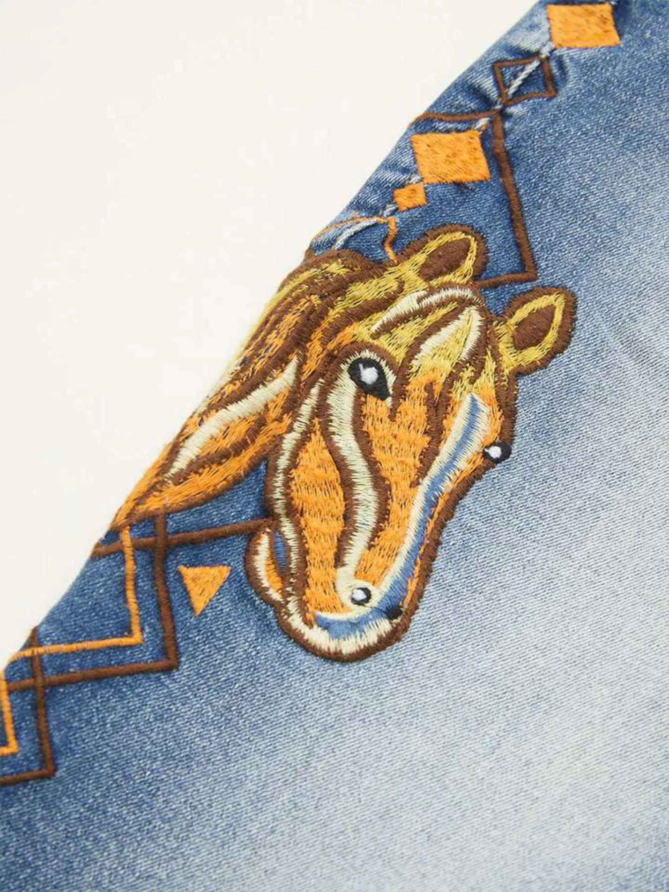 Washed blue polished white cat whisker pattern pony side embroidery high waist street style fashion women's denim cropped pants-5