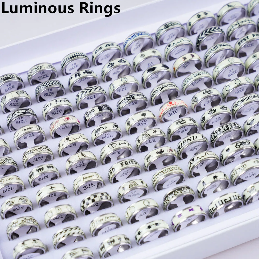 10/20/30/50Pcs Classic Fashion Stripe Hollow Colorful Sticker Stainless Steel Ring Trend Women Jewelry Party Decoration Gift-19
