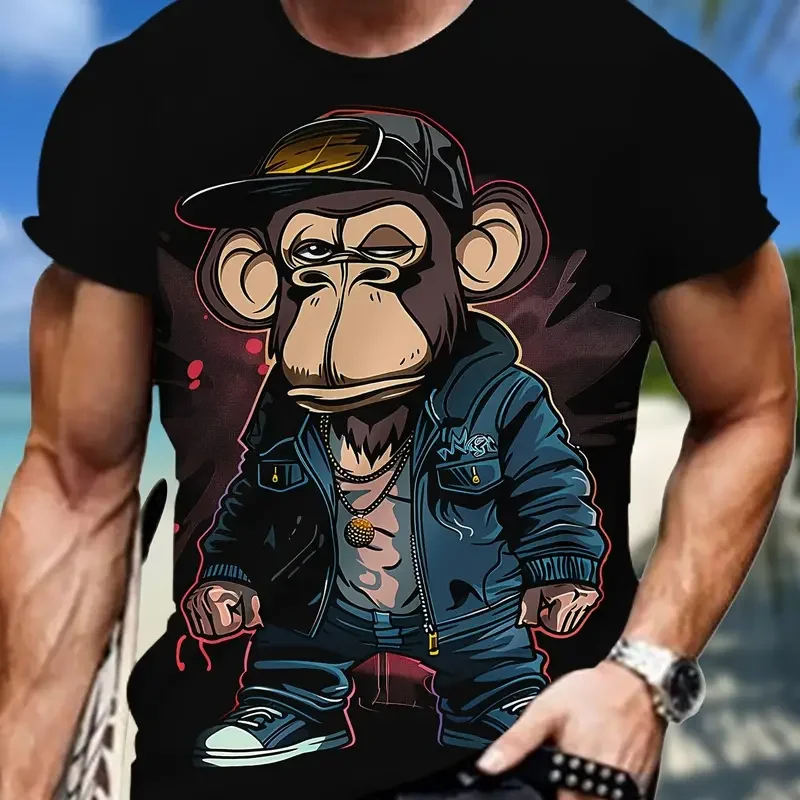 Fashoin Short Sleeve T-shirt For Men Loose Fit Monkey Graphic Pullover Men Tshirts High Elastic Casual 3D Printed Men's Clothing-8 Fashoin Short Sleeve T-shirt For Men Loose Fit Monkey Graphic Pullover Men Tshirts High Elastic Casual 3D Printed Men's Clothing-8