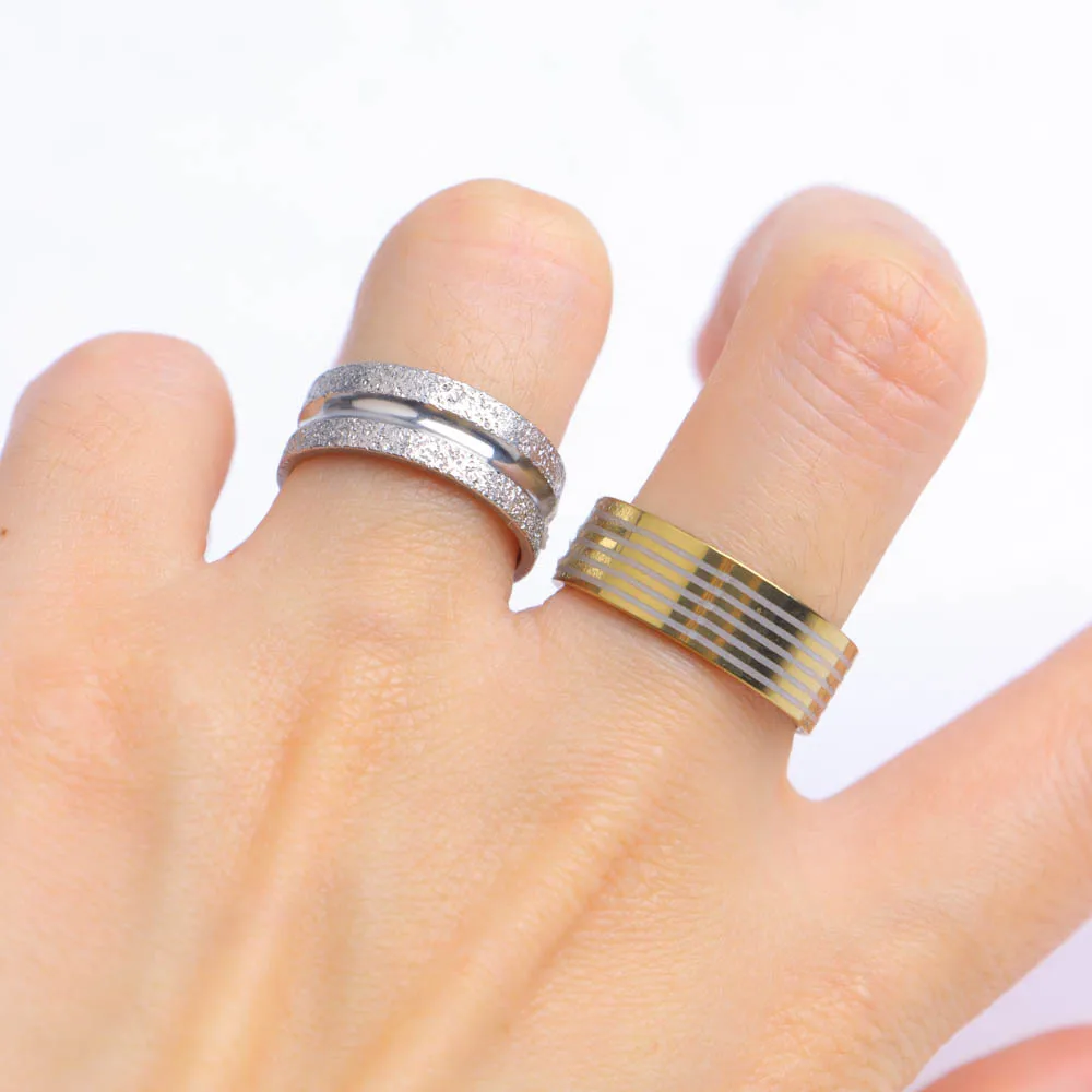10/20/30/50Pcs Classic Fashion Stripe Hollow Colorful Sticker Stainless Steel Ring Trend Women Jewelry Party Decoration Gift-27
