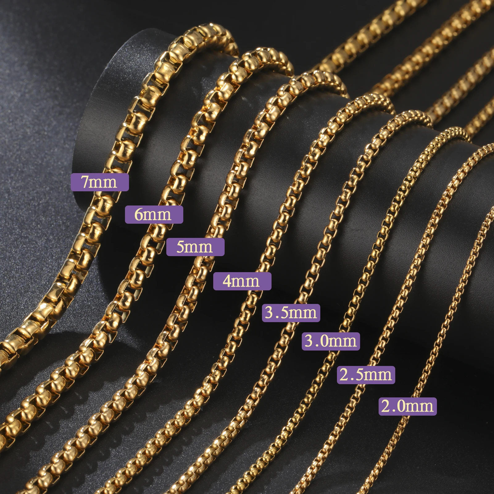 Skyrim Fashion Long Box Chain Necklace Stainless Steel Basic Punk 2-7mm Thick Chains Jewelry Gift for Men Women Wholesale-20