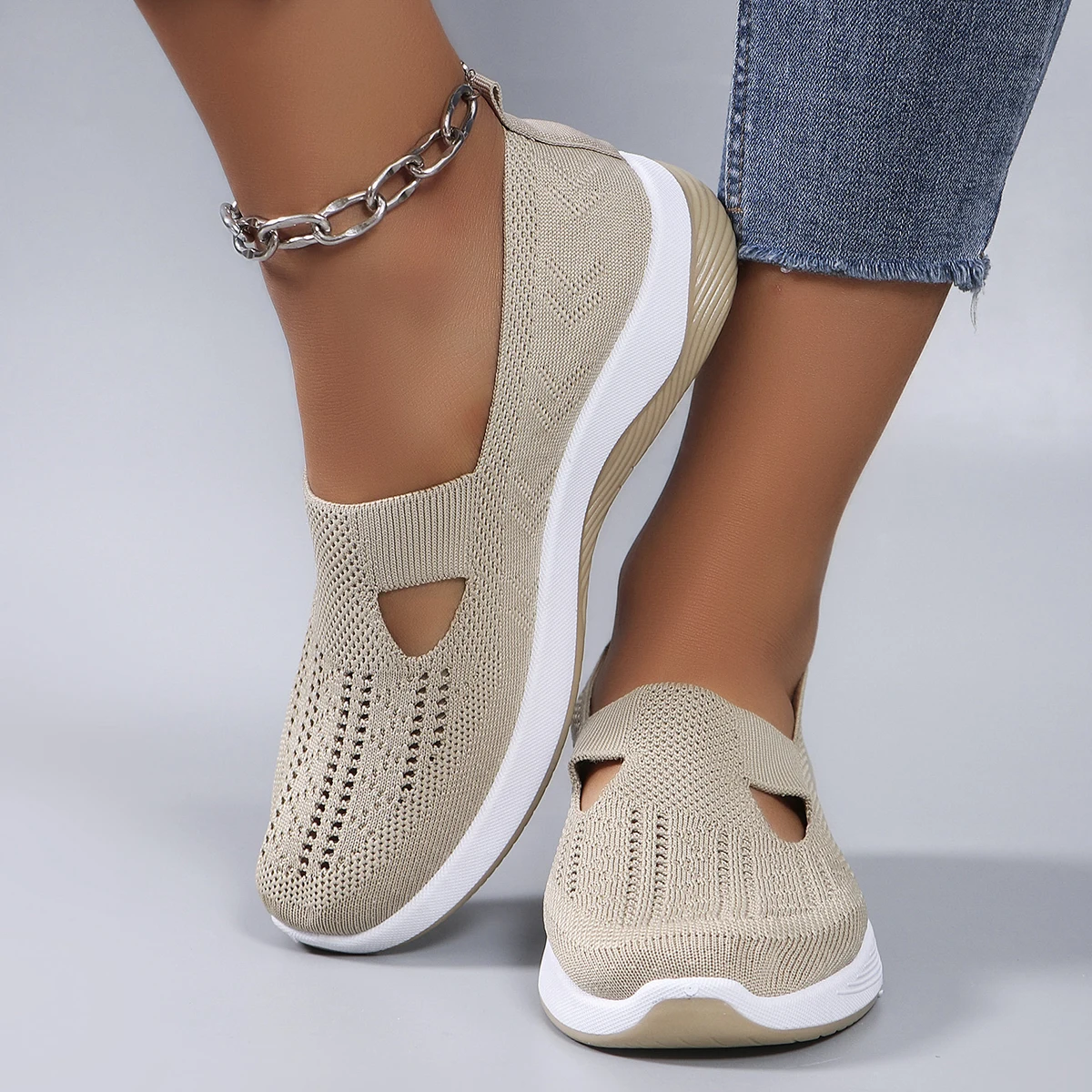Spring new women's sports shoes, fashionable, breathable, lightweight, non-slip, wear-resistant, casual sports shoes, flat shoes-16