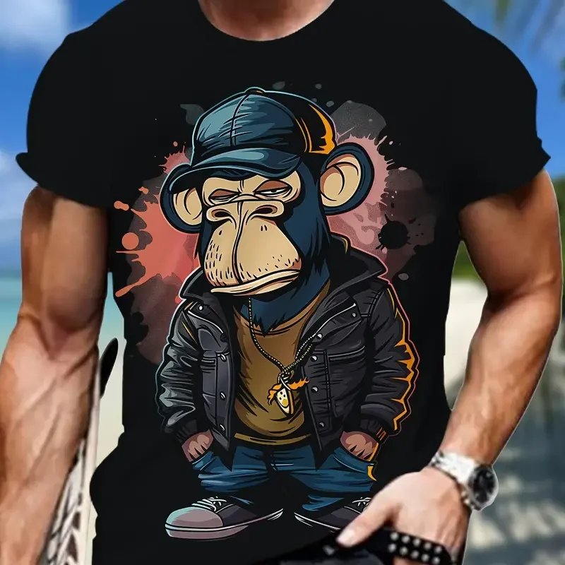 Fashoin Short Sleeve T-shirt For Men Loose Fit Monkey Graphic Pullover Men Tshirts High Elastic Casual 3D Printed Men's Clothing-7 Fashoin Short Sleeve T-shirt For Men Loose Fit Monkey Graphic Pullover Men Tshirts High Elastic Casual 3D Printed Men's Clothing-7