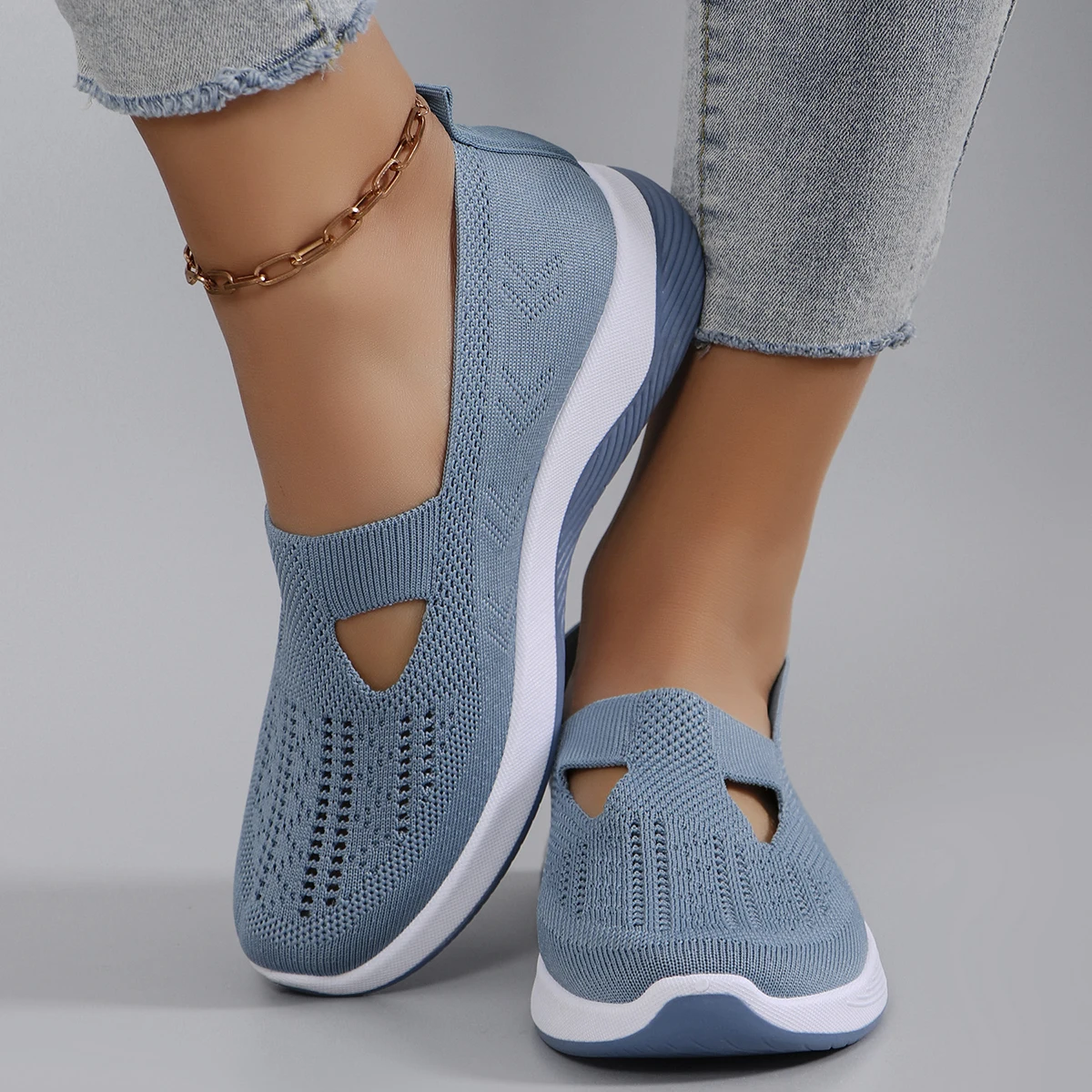 Spring new women's sports shoes, fashionable, breathable, lightweight, non-slip, wear-resistant, casual sports shoes, flat shoes-42