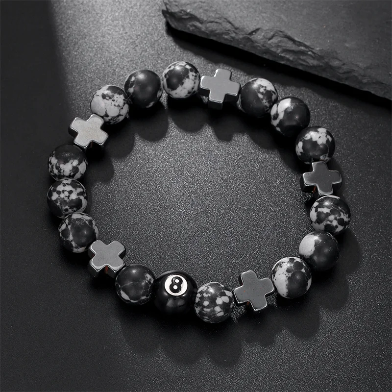 New Billiard Beaded Black 8-Hand Bracelet Ladies Men Cross Lucky Fashion Jewelry Accessories-6