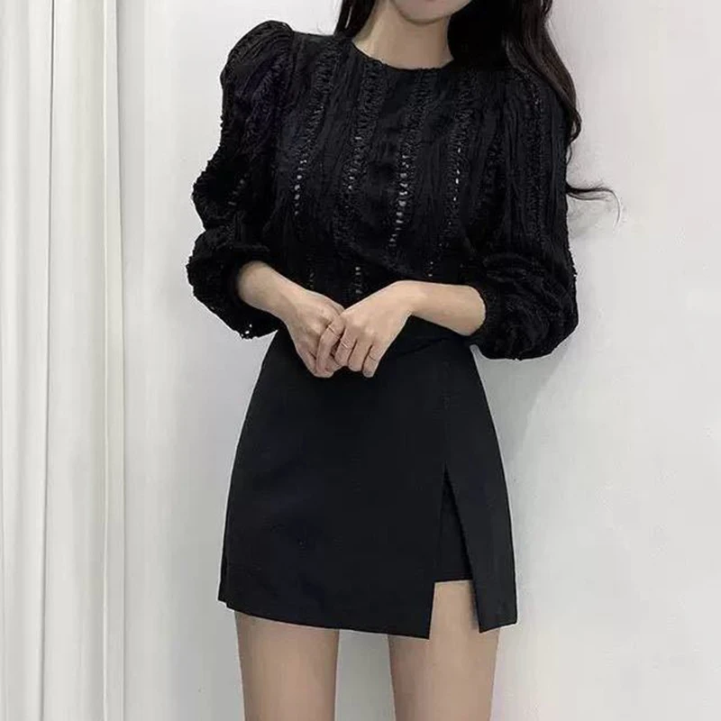 Black Mini Skirts Women Irregular Side Slits High Waist A Line Shorts Skirts Summer Korean Fashion Chic Hip Wrap Skirt Female-6