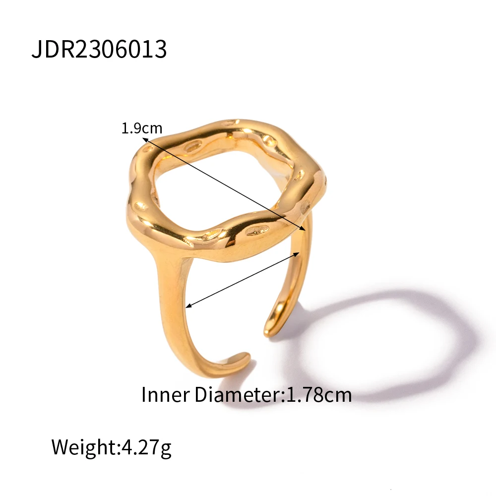 Uworld Top Quality Geometric Wide Stainless Steel Ring 18K Gold Color Waterproof Fashion Minimalist Statement Charm Jewelry Wome-10