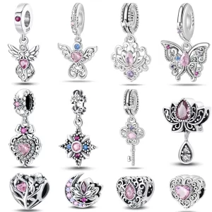 classic silver plated lotus guardian angel heart shaped zircon charms beads fit qikaola 925 original bracelets diy jewelry gifts