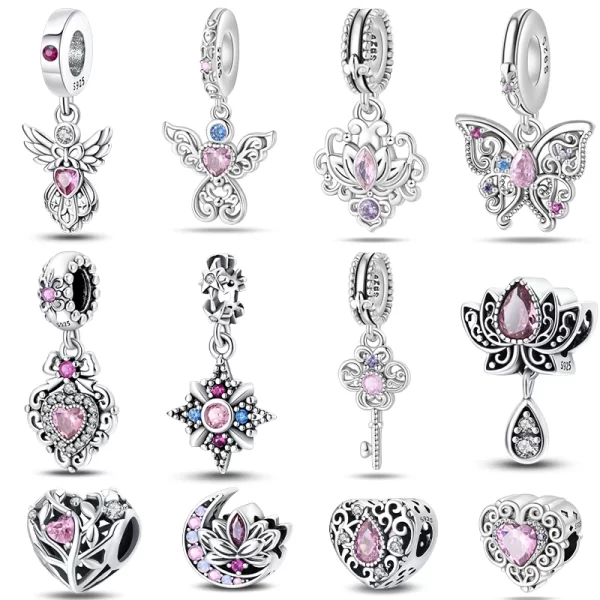 classic silver plated lotus guardian angel heart shaped zircon charms beads fit qikaola 925 original bracelets diy jewelry gifts