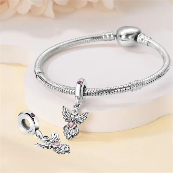 classic silver plated lotus guardian angel heart shaped zircon charms beads fit qikaola 925 original bracelets diy jewelry gifts