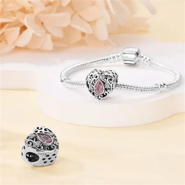 classic silver plated lotus guardian angel heart shaped zircon charms beads fit qikaola 925 original bracelets diy jewelry gifts
