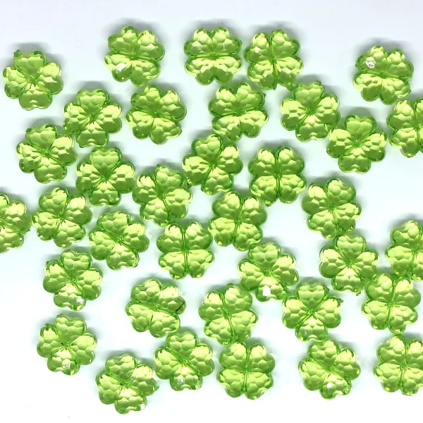 20pcs acrylic transparent crystal straight hole cute green four leaf clover beads 13mm for phone chain necklace bracelet