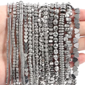 aaa+ rhodium hematite bead natural irregular geometric column heart stone beads for jewelry making bracelets necklace 15"inches