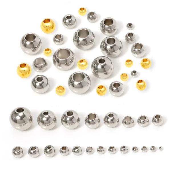 100pcs 2 mm 12 mm 316l stainless steel beads european ball metal big hole spacer beads for jewelry making diy bracelet necklace