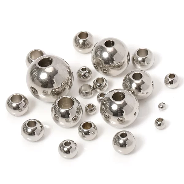 100pcs 2 mm 12 mm 316l stainless steel beads european ball metal big hole spacer beads for jewelry making diy bracelet necklace