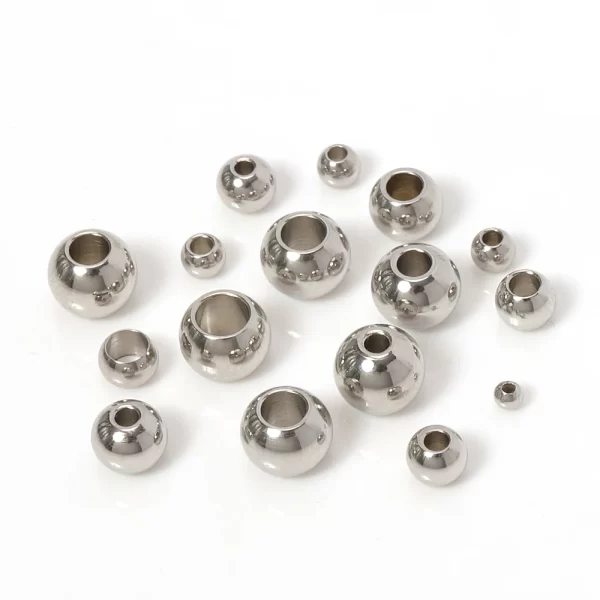 100pcs 2 mm 12 mm 316l stainless steel beads european ball metal big hole spacer beads for jewelry making diy bracelet necklace