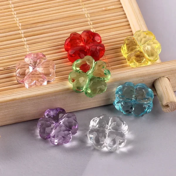 20pcs acrylic transparent crystal straight hole cute green four leaf clover beads 13mm for phone chain necklace bracelet