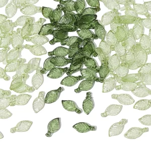 100pcs acrylic mini small tree leaves, light green, dark green, each 50pcs beads, handmade diy making jewelry bracelet accessori