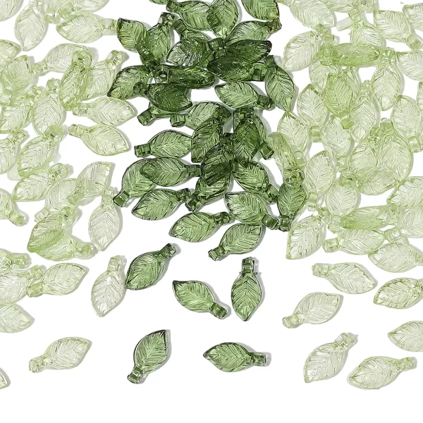 100pcs acrylic mini small tree leaves, light green, dark green, each 50pcs beads, handmade diy making jewelry bracelet accessori