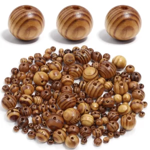 20 300pcs/lot natural pine wood beads round stripe spacer ball bead for diy bracelet necklace jewelry making accessories